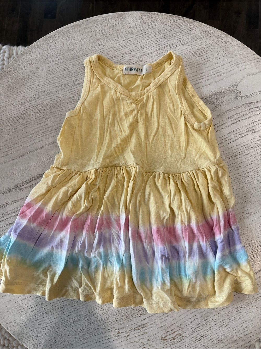 Fairwell Yellow Tie-Dye Rainbow Hem Tank Dress